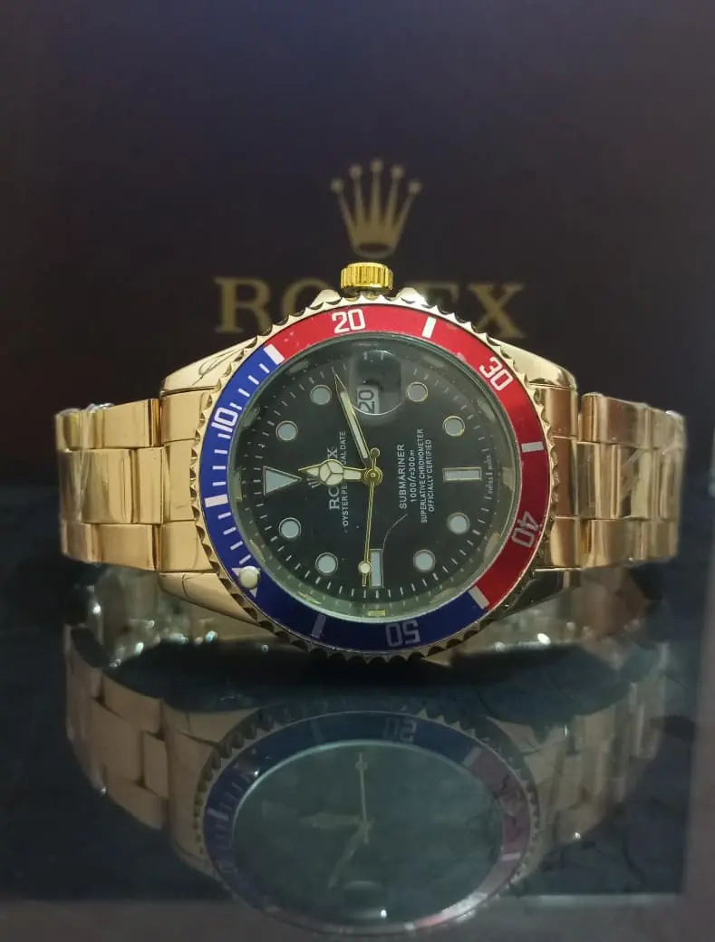Rolex Date just Golden Blue Red